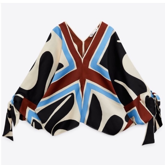 ZARA PRINTED BLOUSE WITH TIES ECRU - Picture 7 of 10